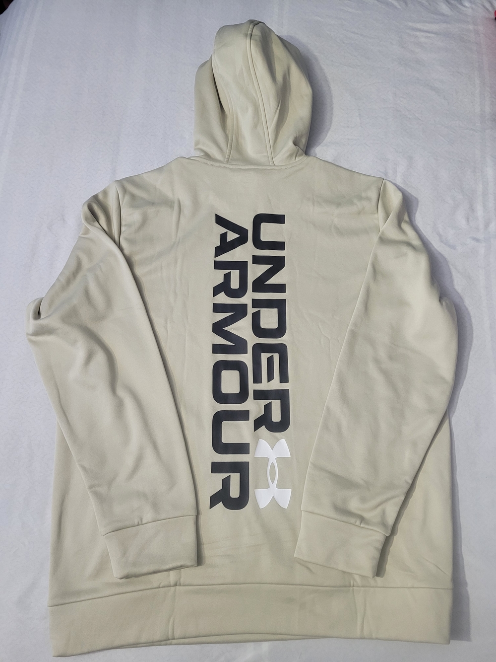 Mens Under Armour Beige Hoodie with Black Vertical Logo